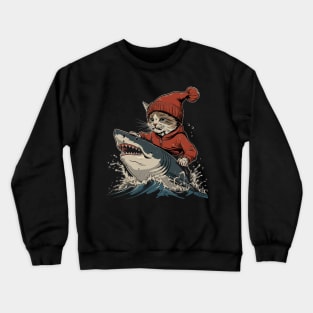 Cat Riding Shark Underwater Safari Crewneck Sweatshirt